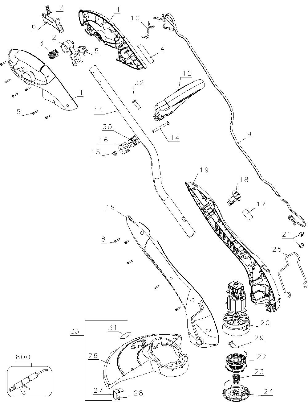 Exploded Diagram A Diagram and Parts List for GH600-04 Type 1 Black and Decker Trimmer